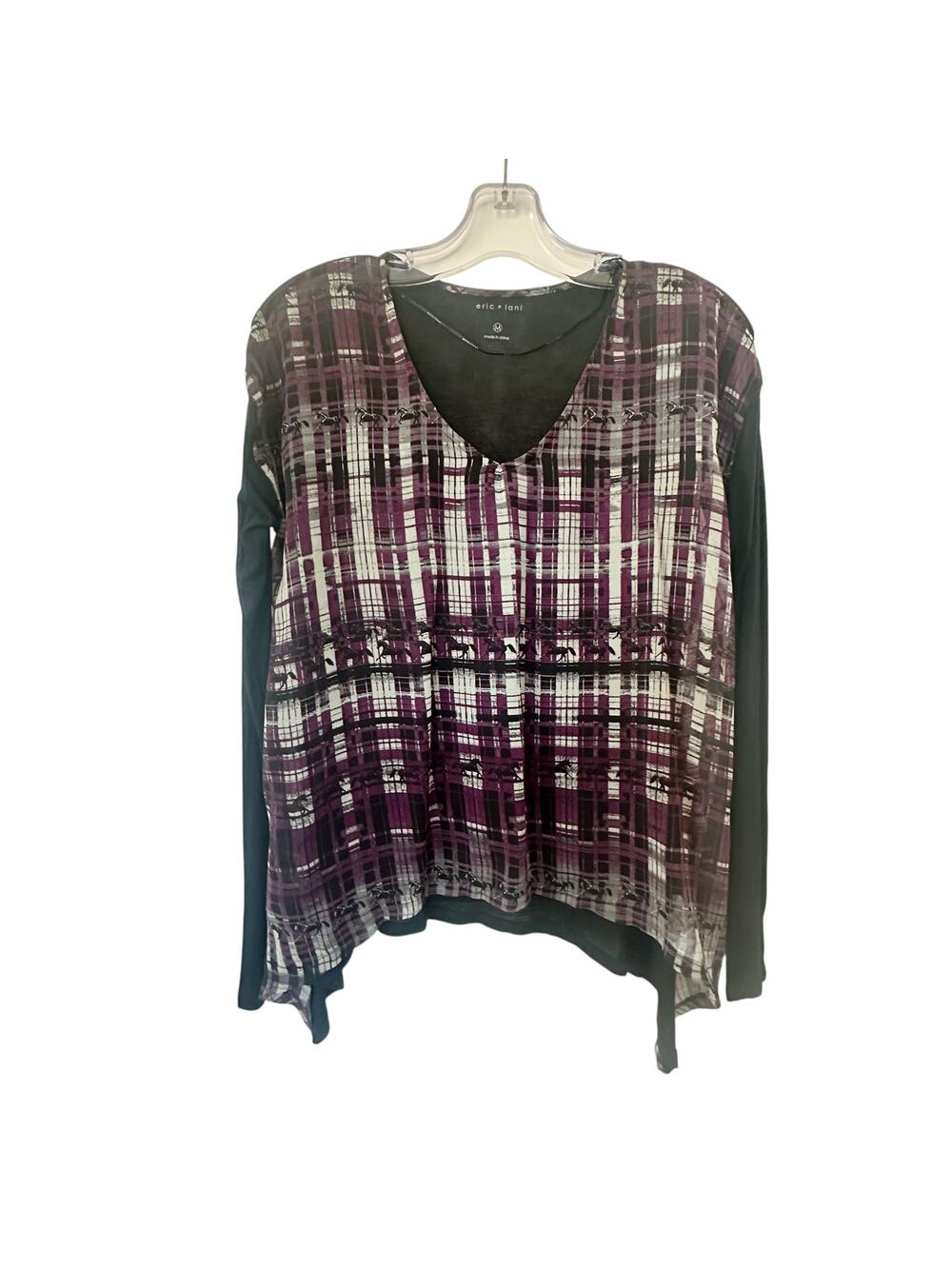 NWT Eric + Lani Girl Crush Long Sleeve Top Purple and Black Horse Print Medium